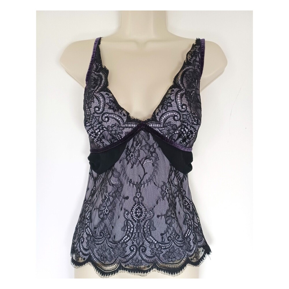 Y2K Babydoll Tank Top Coquette Fairy Whimsigoth XS Velvet‎ Lace Vamp Romantic